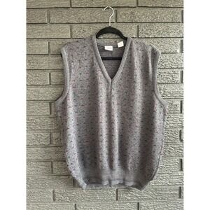 Vintage Maglificio Florence Mens Grey Merino Wool V Neck Patterned Vest Sweater